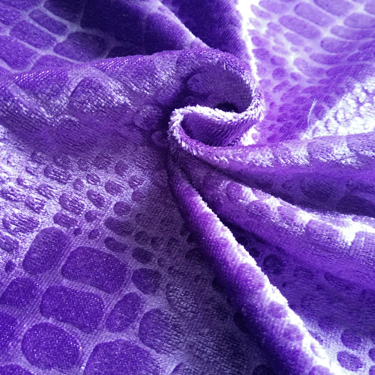 
fashion simply style embossed spun panne velvet fabric with crocodile print 