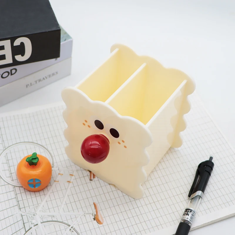 Luxury Plastic Red Nose Cute Acrylic Pen Holder Pencil Case Divided Design with Ruler Holder Convenient Pen Storage Holder