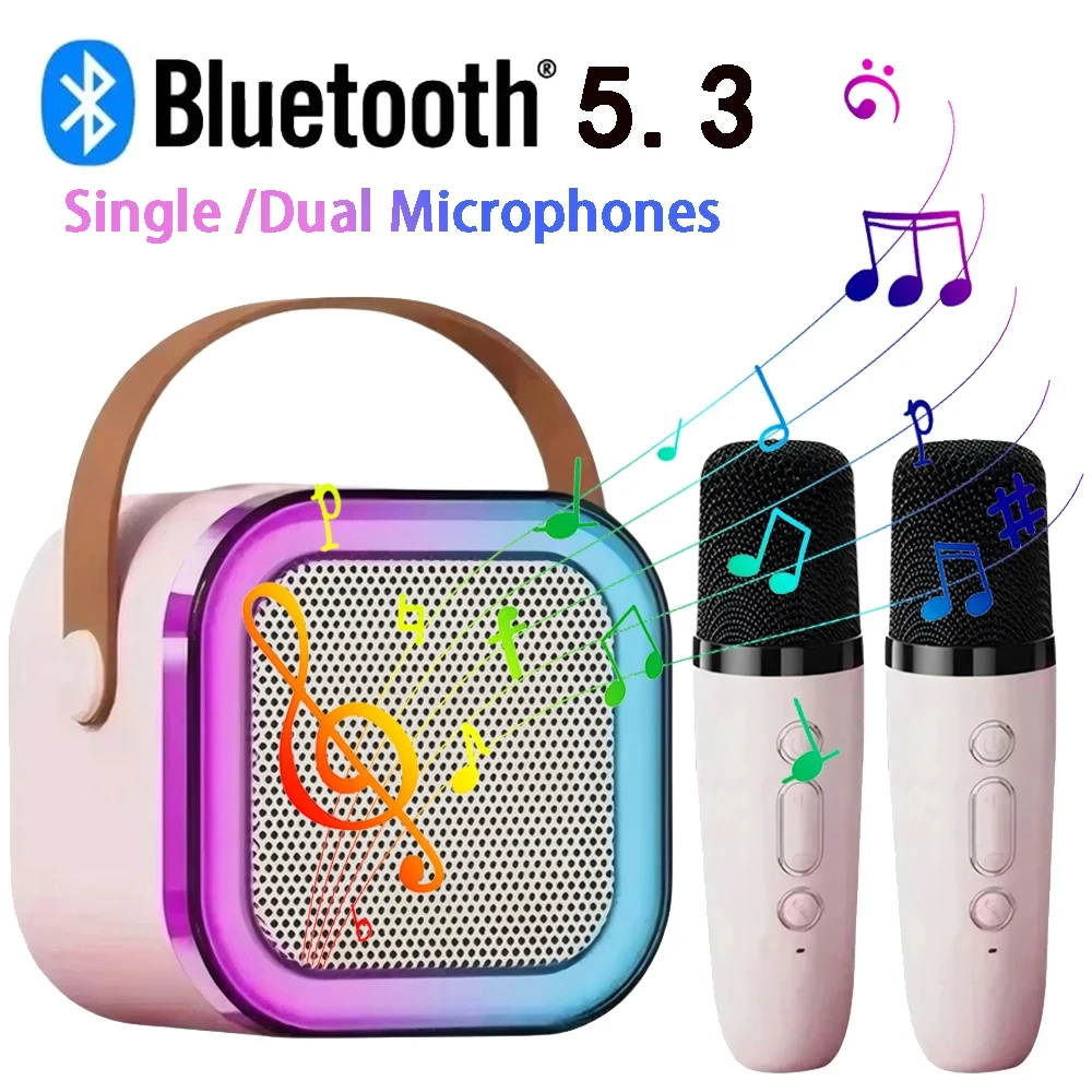 K12 Mini Portable Audio Integrated Microphone Home Singing Karaoke Family Wireless Bt Outdoor Portable Speaker With Mics
