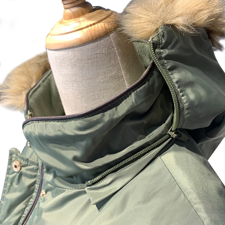 
New Style Army Green Parka Padding Jacket Winter Ladies Fur Parkas Women Coats 