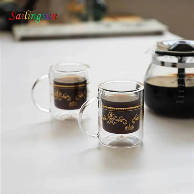 Customize decal acceptable dust free lid  double wall glass coffee tea mug
