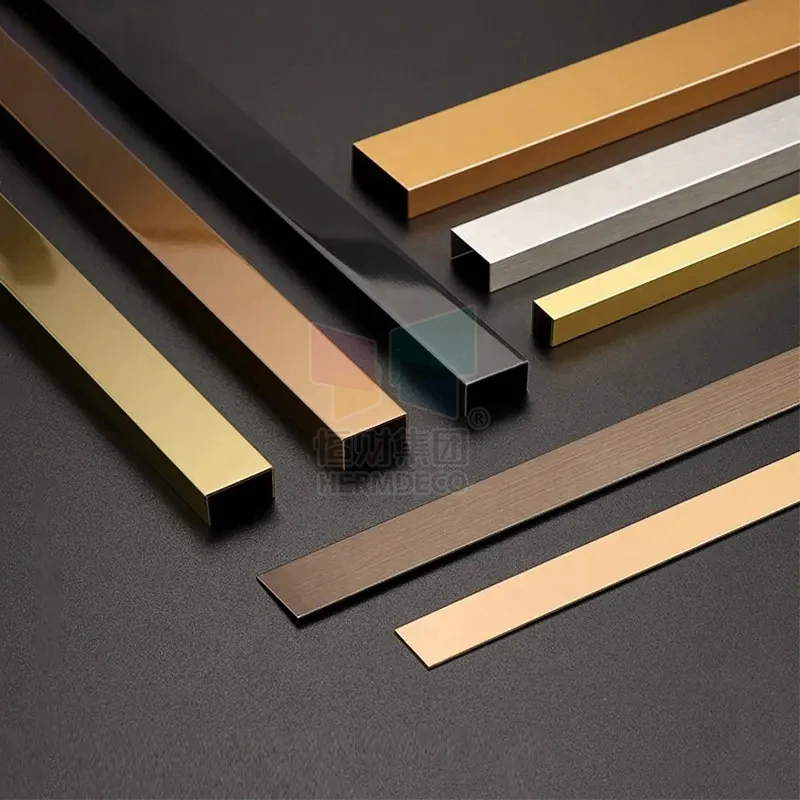 Gold Decor Stainless Steel Wall Tile Decorative Metal Trim Strips For Transition