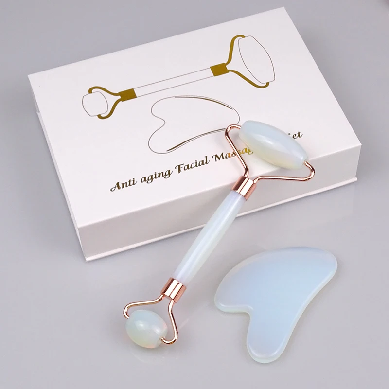 Natural stone jade roller Opal jade massagers set facial massage gua sha set