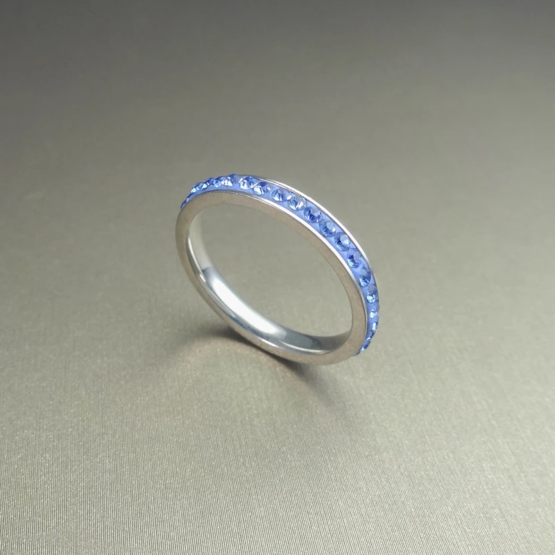 Clay Stone Blue Zirconia Dainty Aesthetic Ring 3Mm Stainless Steel Jewelry Thin Band Ring