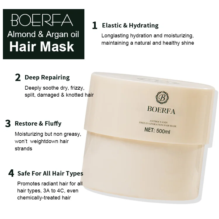 Salon Quality Private Label Hair Mask for Dry and Damaged Hair with Keratin, Biotin, and Coconut Oil, 500ml Customizable