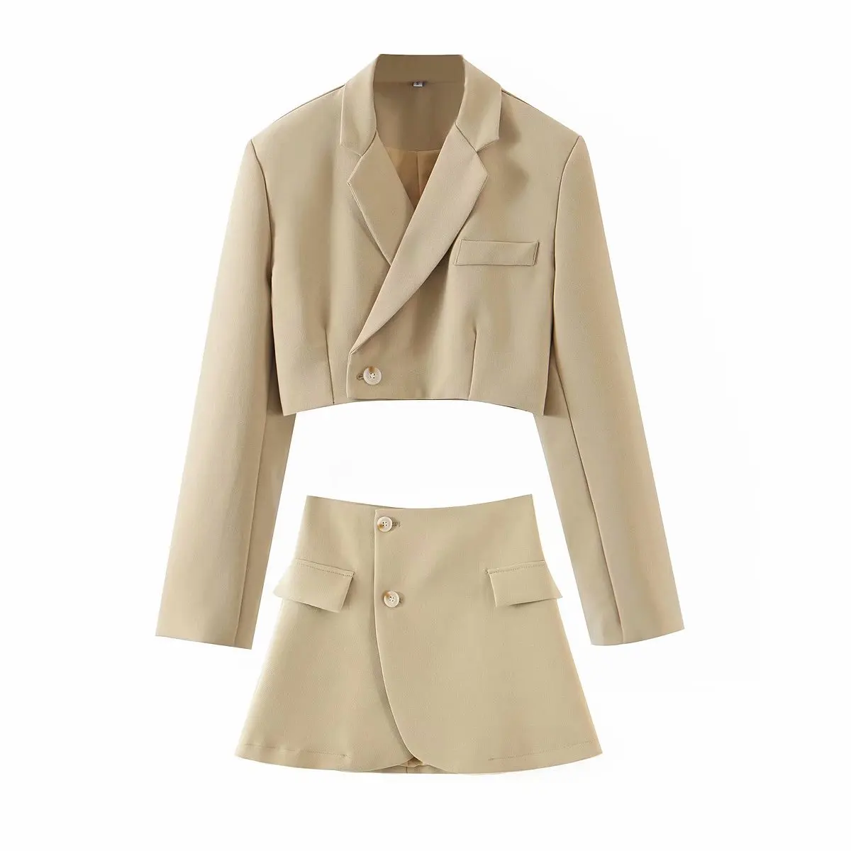 New Oblique Button Short Blazer Jacket & High Waist Pocket Skirt Set Skirt and Blazer Set Blazers Ladies Women Two Piece Sets