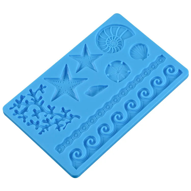 Creative Sea Underwater World Shell Star Fish Wave Fondant Cake Decoration Cake Border Silicone Mold
