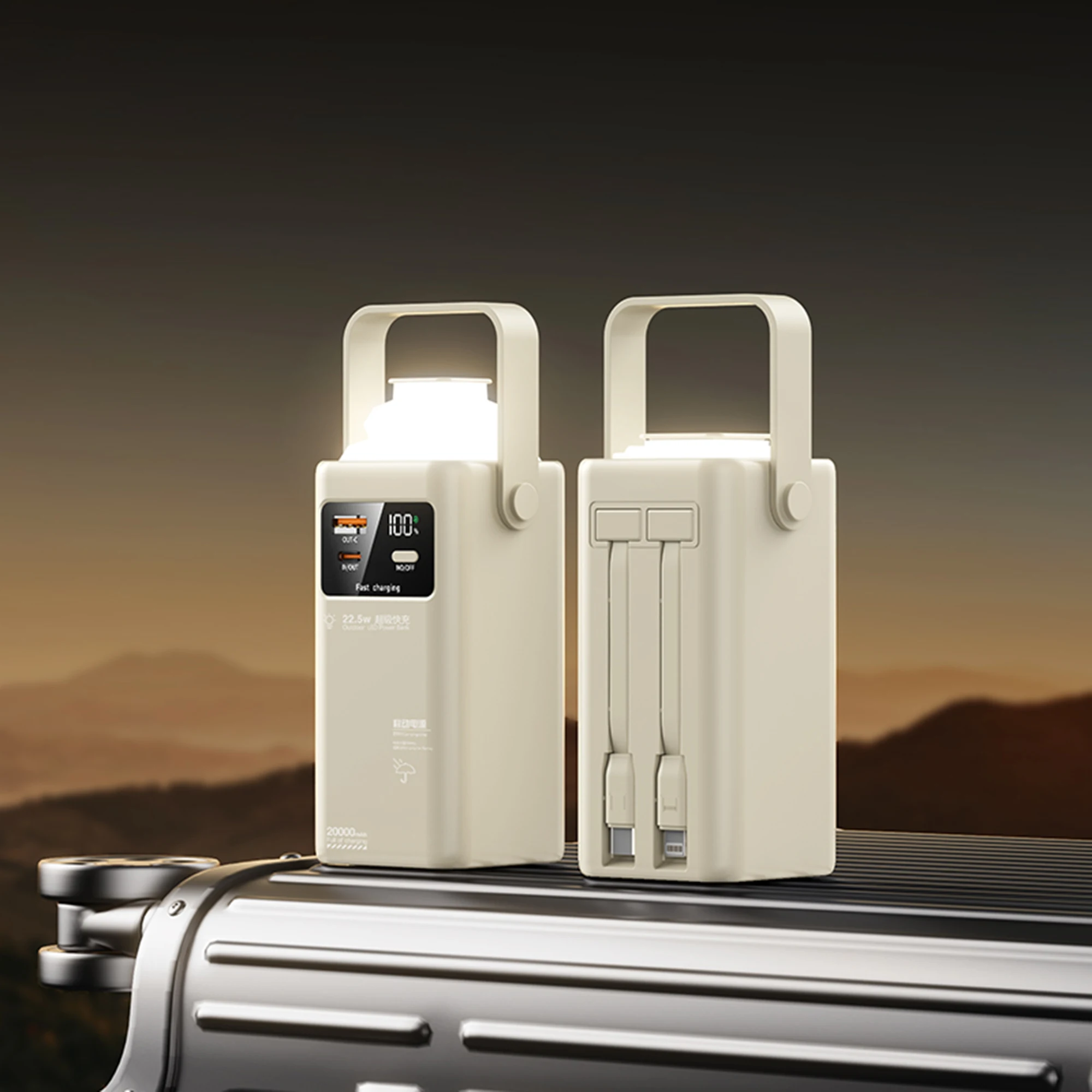 RK-X36 Power Bank 20000mah Fast Charging With 2 Cable LED Display Flashlight Handle QC3.0 PD 22.5w For iPhone Samsung