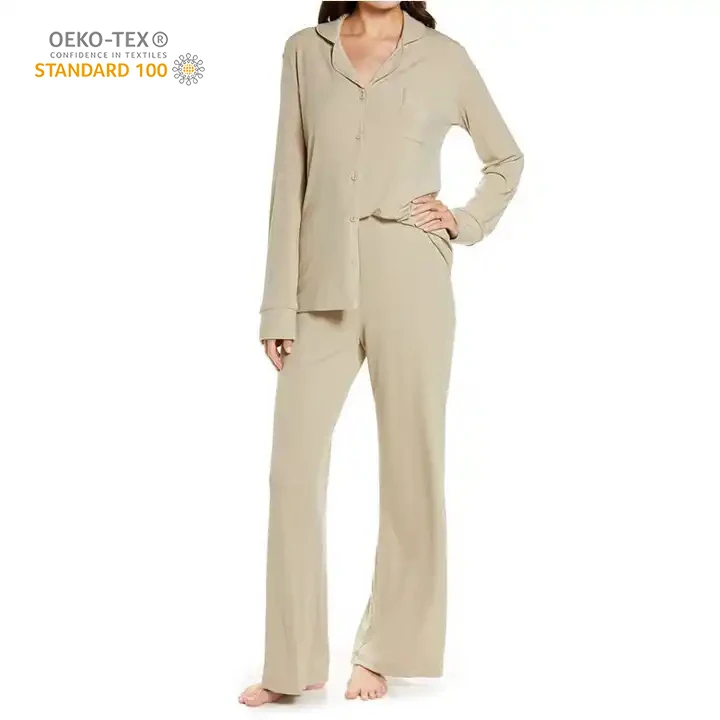 Eco friendly Viscose from Bamboo pajamas for women Sleepwear  Soft  Long Top And Pants Loungewear Set Modal Fabric Pajama Set