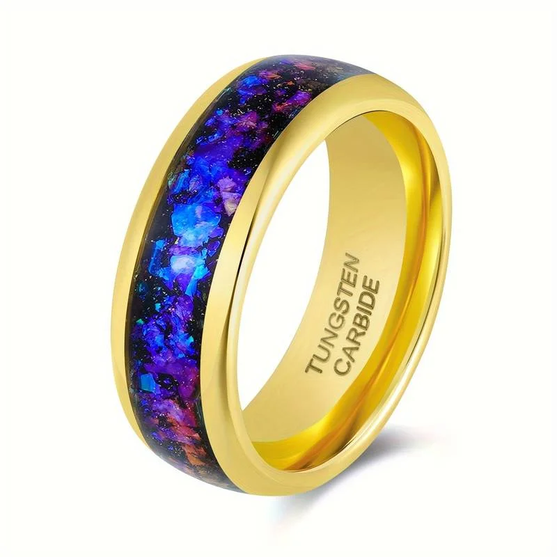 Lowest Price Popular Luxury 8MM Custom Tungsten Rings Gold Polished Space Galaxy Golden Wedding Rings For Men Fashion Jewelry