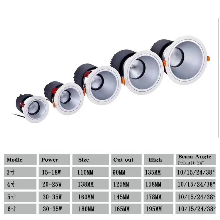 97Ra Commercial indoor projector adjustable dimmable  25W 30W 35W recessed cob ceiling led profile spotlight