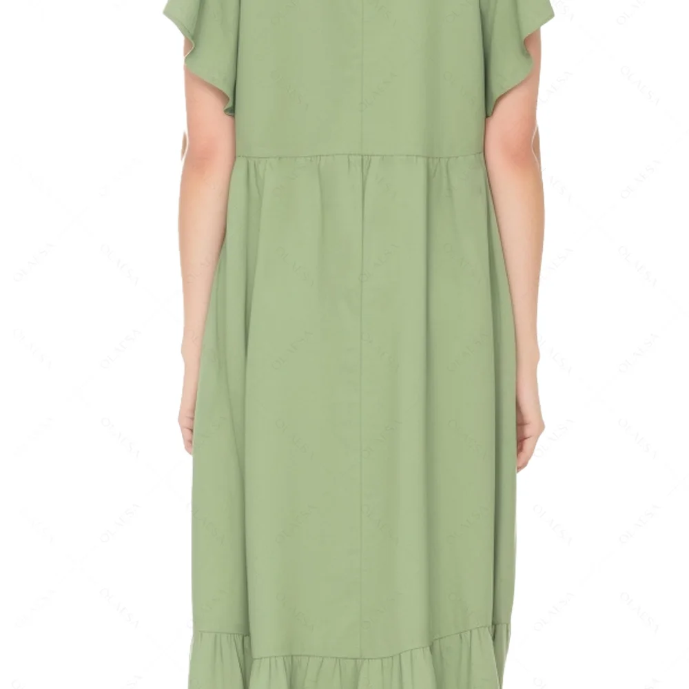 ODM Designer Mint Cap Sleeve Elegant Cotton Ruffles Formal Casual Dresses