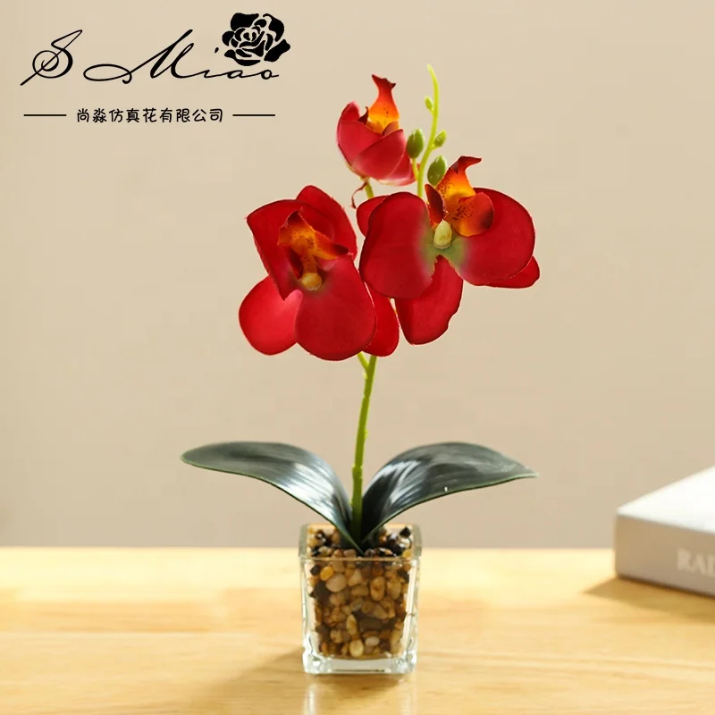 High quality artificial orchid glass pot bonsai exquisite table decoration