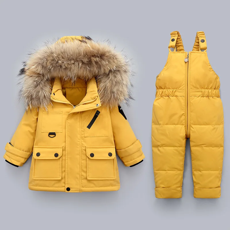 Parka Real Fur Hooded Boy Baby Overalls Winter Down Jacket Warm Kids Coat Child Snowsuit Snow toddler girl Clothes Clothing Set