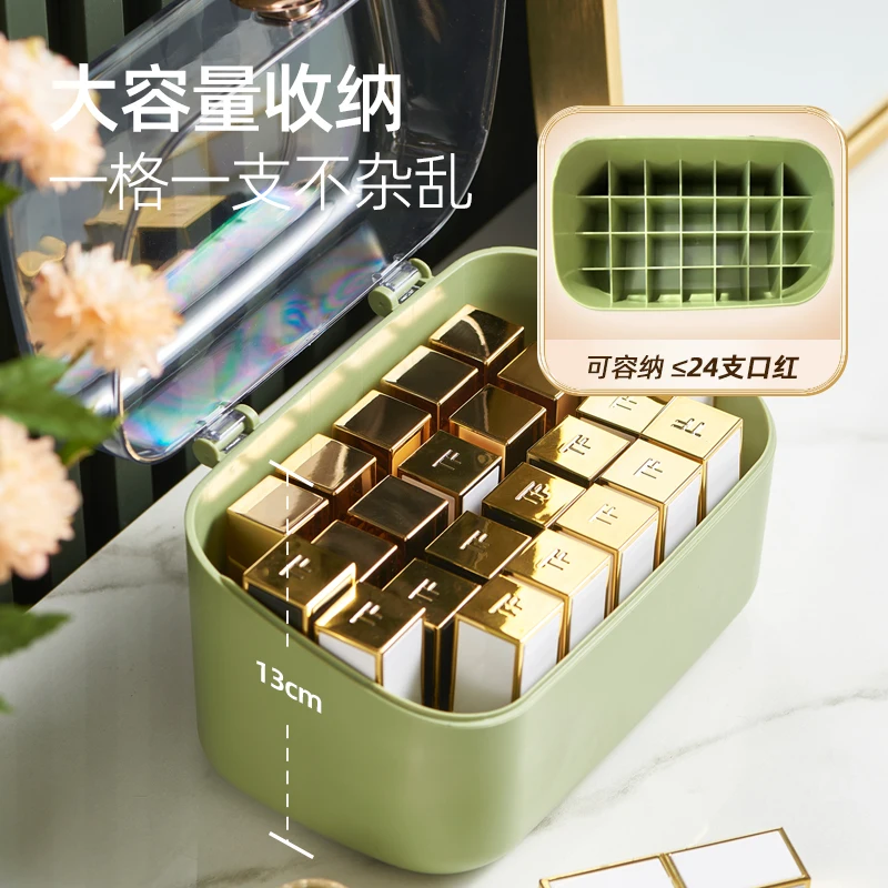 Hot Selling Dustproof Lid Lipgloss Holder Case Makeup Storage Container 24 Spaces Plastic Lipstick Organizer