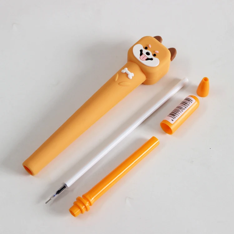 O&Q Cute Animal series special creative design Beardog PVC gel ink pen with comfortable hard silicone pen holder