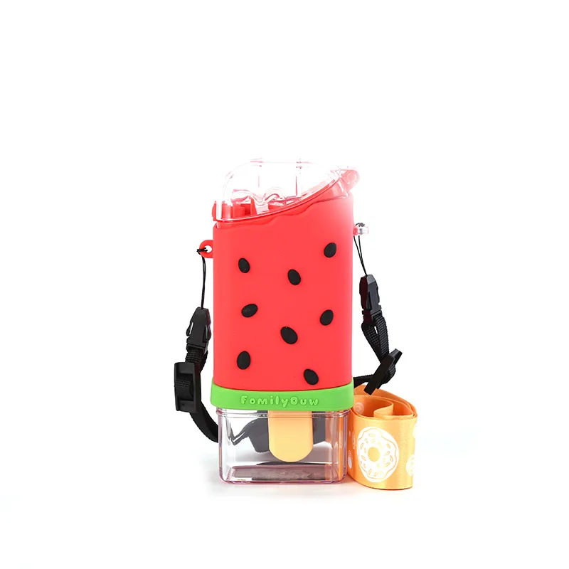 Cartoon Cute Donut Ice Cream Water Bottle Creative Square Watermelon Cup Portable Leakproof Children Kettle with Straw