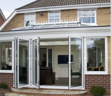 Simple tinted glass prefabricated French window excellent energy efficient automatic Soundproofing UPVC folding doors