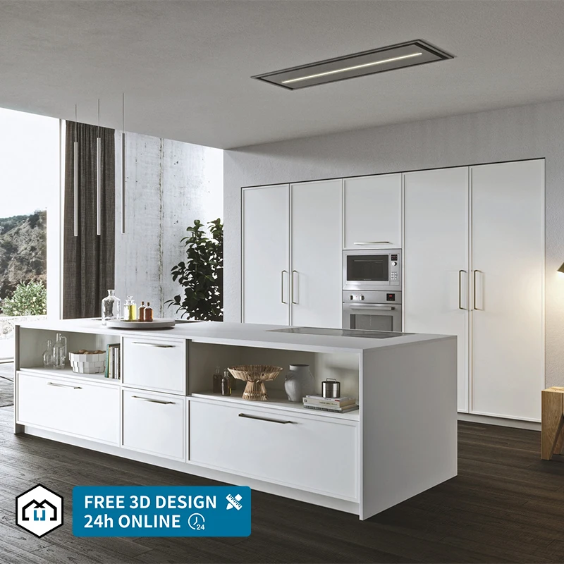 Modern modular island white pvc shaker design kitchen pantry