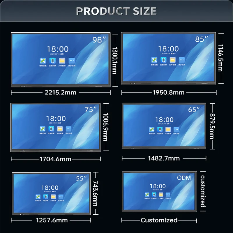 55/65/75/86/100/110 Inch All In One Monitor 4K Touch LCD Smart Education Board TV  Interactive Whiteboard For Education Meeting