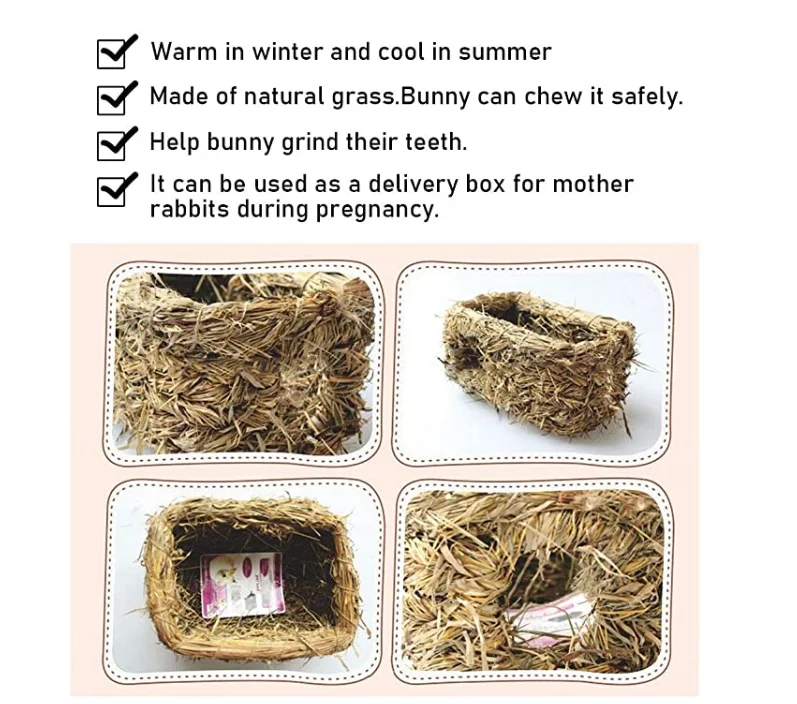 Bunny Grass House Guinea Pig Grass Bed Hand-Woven Hay Hut Natural Seagrass Balls Small Animal Chew Toys Guinea Pig Dwarf Rabbit