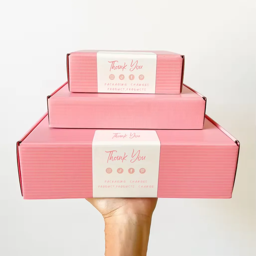 Customized Logo Pink Cosmetics Corrugated Paper Packaging Email Shipping Paper Box