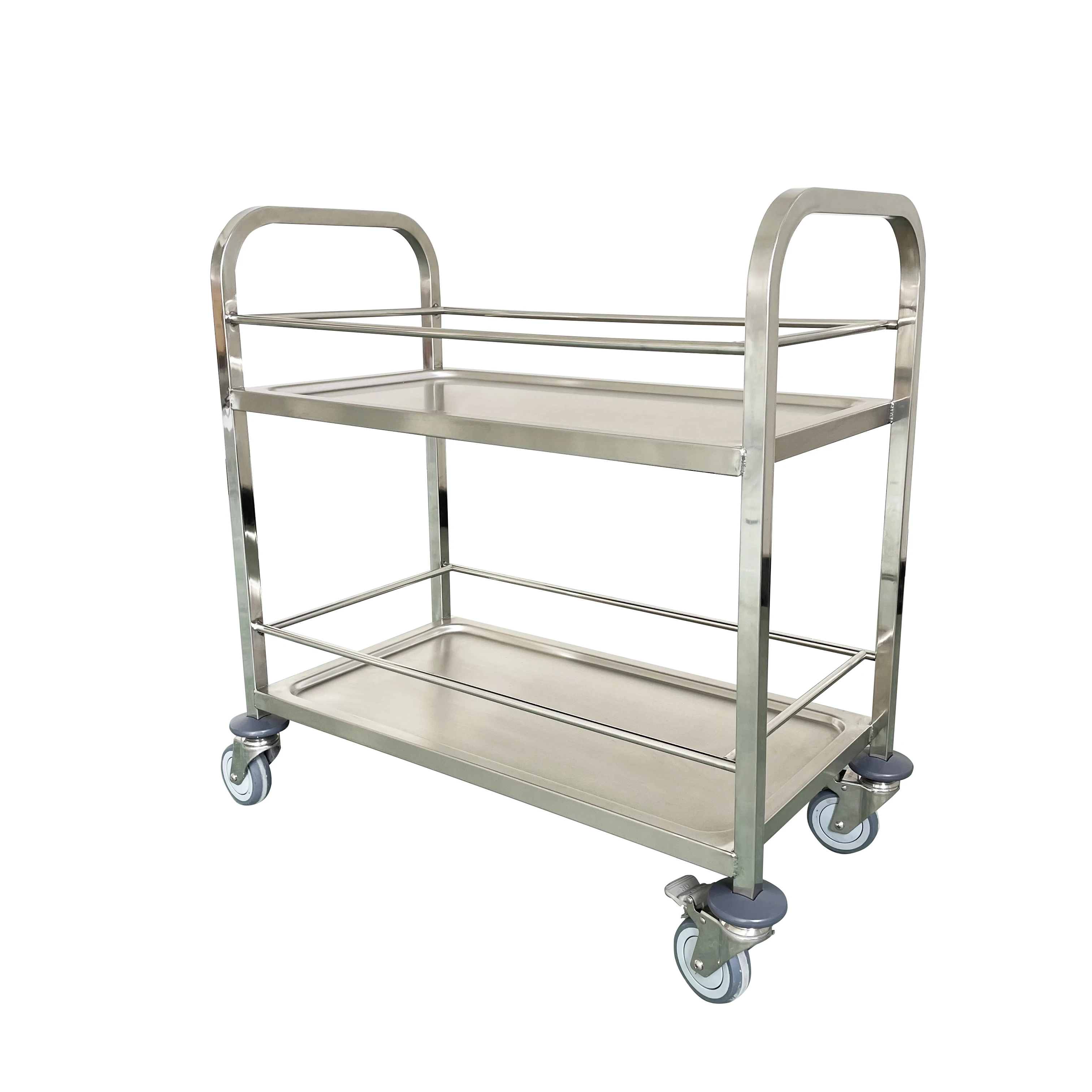 Jincheng High quality Food and Beverage Solid Stainless steel 2 Tiers Dining Cart Customised Kitchen Drinking Trolley