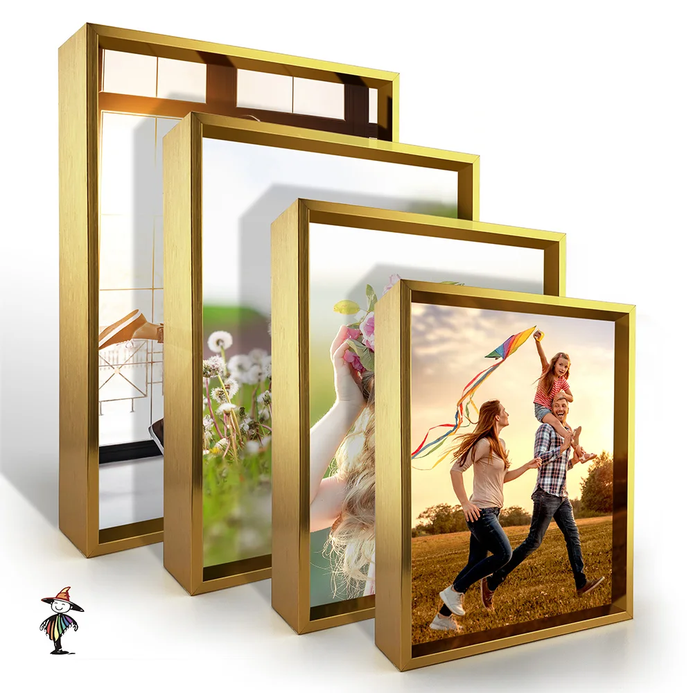 Factory Direct Sale Picture Display Frame Fashion Photo Block Golden Aluminium Alloy Photo Frame Picture Block