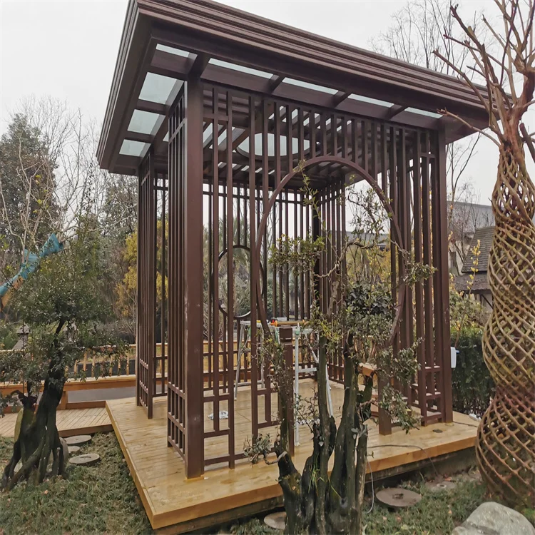Modern Design Wrought Iron Gazebo Outdoor Pavilion Aluminium Waterproof Glass Roof Canopy