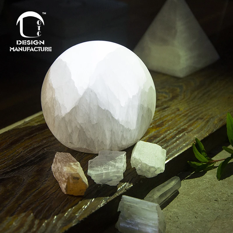 manufacturer customized table lamps natural white  selenite crystal crafts for home decoration