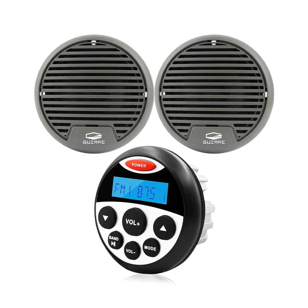 Guzare Marine Waterproof Car Radio Stereo and Speakers MP3 Player Headunit Yacht Motorcycle Boat FM AM Receiver