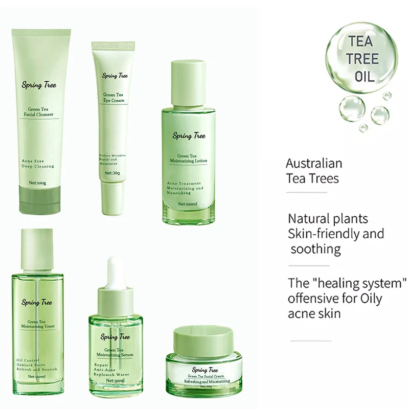 Private label natural vegan korean whitening Green Tea Purify Balancing Skin Care Set  Facial Care Kit