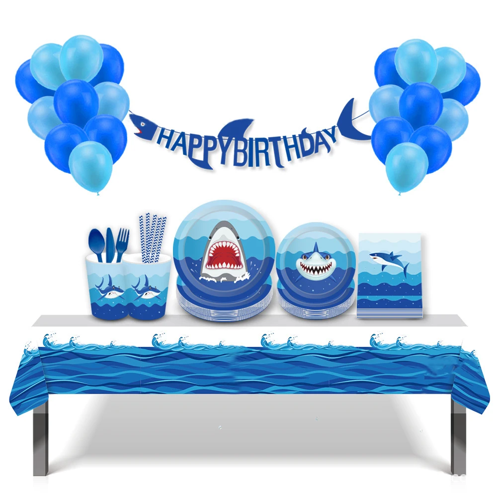 16 Guests 12 kinds of tableware 345 pc of table accessories handbags straw cup plate custom wholesale Ocean themed tableware set