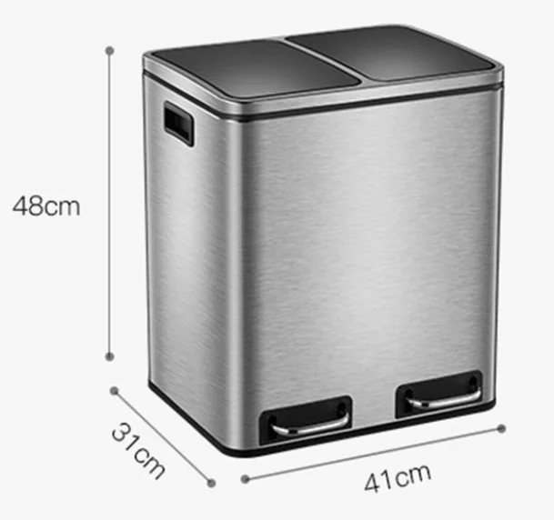Hot Sale 30L Two Compartment Foot Pedal Bin Stainless Steel Waste Basket/Trash Can dust bins