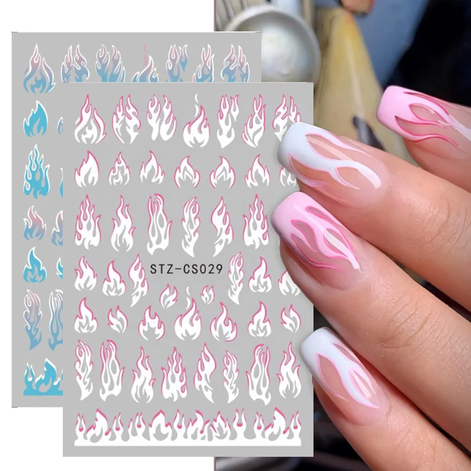 3D Holographic Nail Sticker Slider Gold Black Manicure Decals DIY Nail Art Decorations Decor Fire Flame Nail Stickers