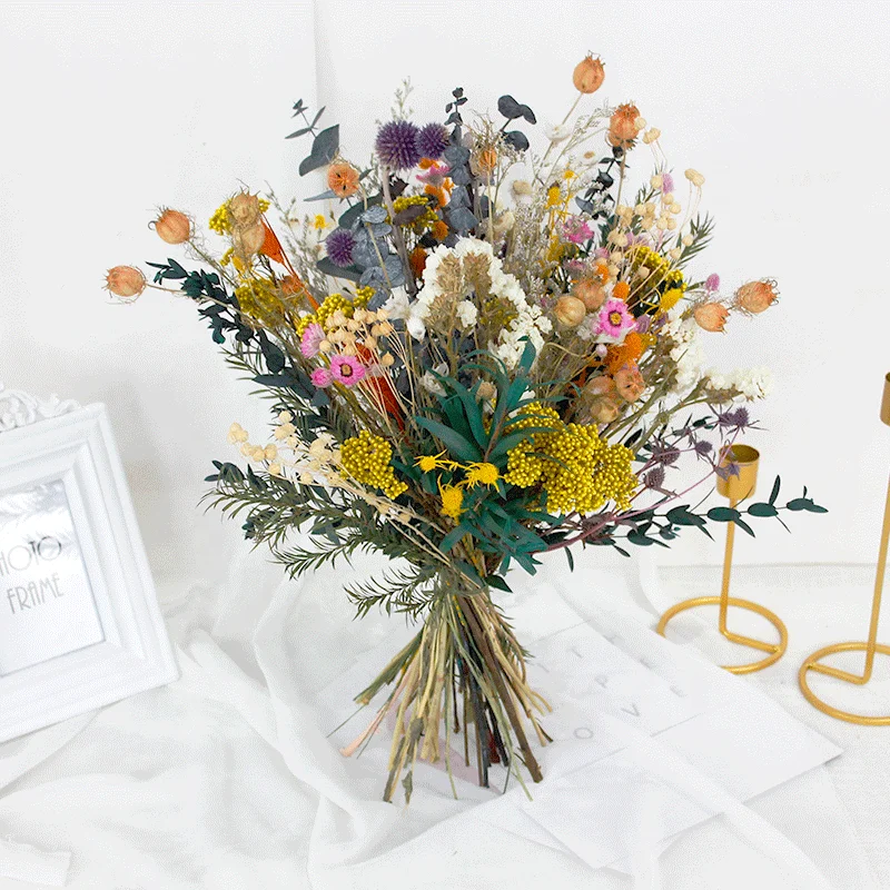 Customized Natural Eucalyptus Rice flower limonium Pampas Grass Dried flower Bouquet For Home Decoration