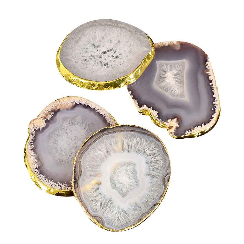 Natural Hot Selling Grey Agate Crystal Coaster Drinking Round Stone Rest Atmosphere Drink Glass Bottle