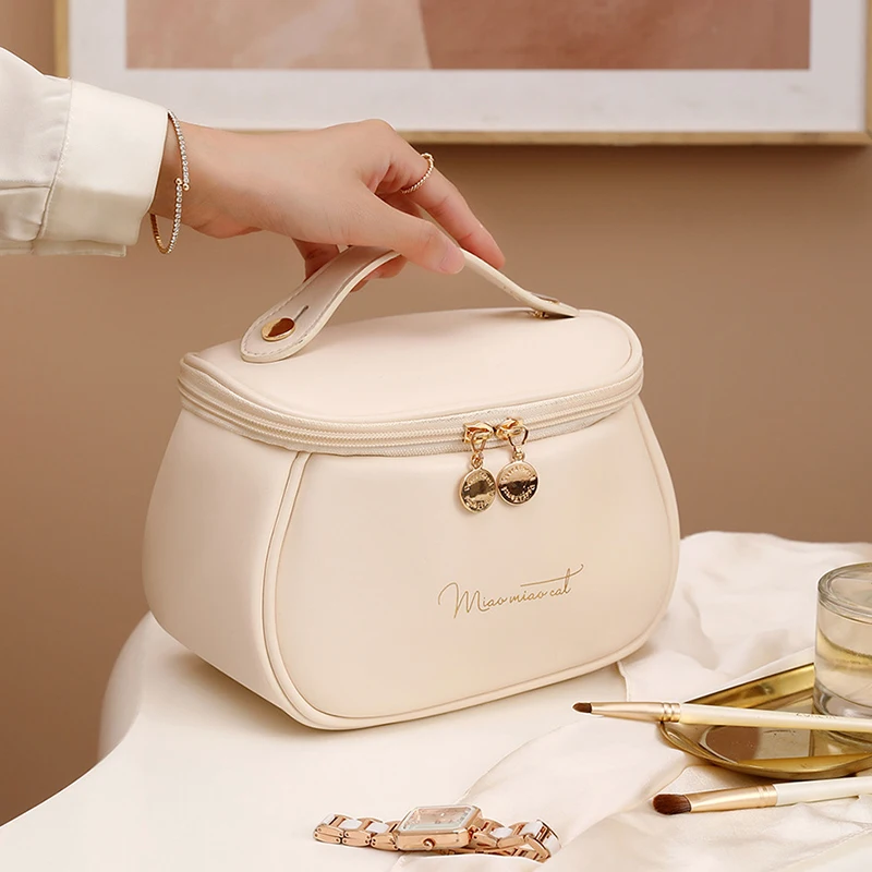 Custom logo PU leather waterproof makeup brush bag Portable beauty tools storage bag Toiletry bag