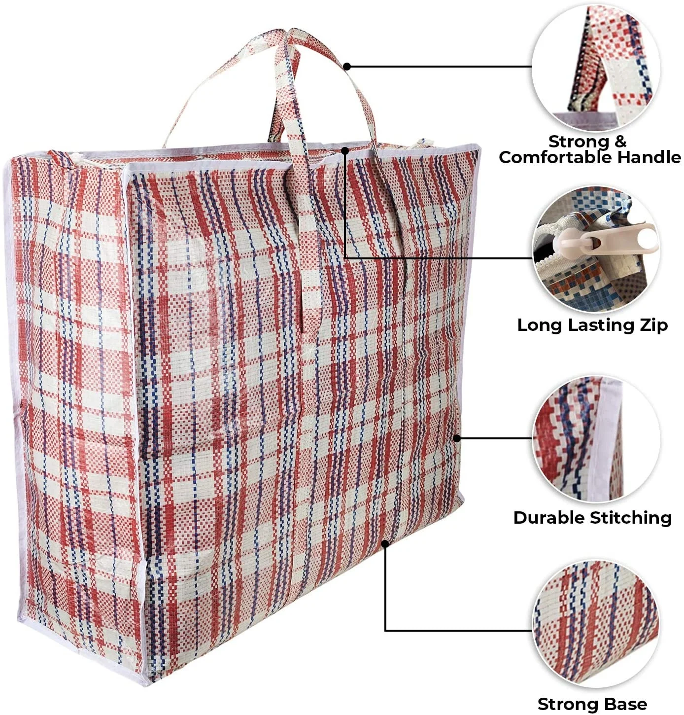 Durable Plastic Carry Bag Plaid Large Heavy Duty Moving Ghana Must Go Bags Waterproof Chinatown Tote