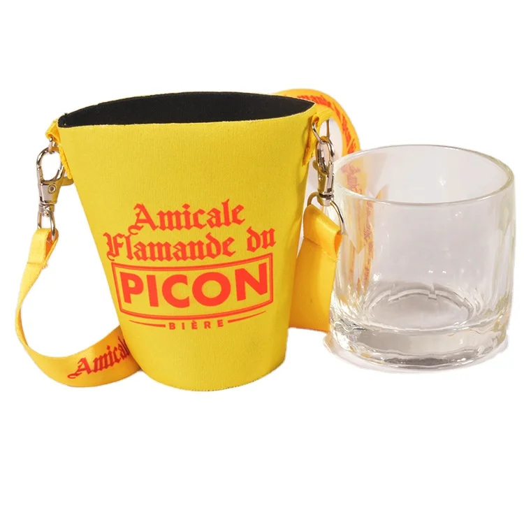 Custom sublimation printing drinks water bottle beer wine glass holder neck lanyard with neoprene cup cover sleeve