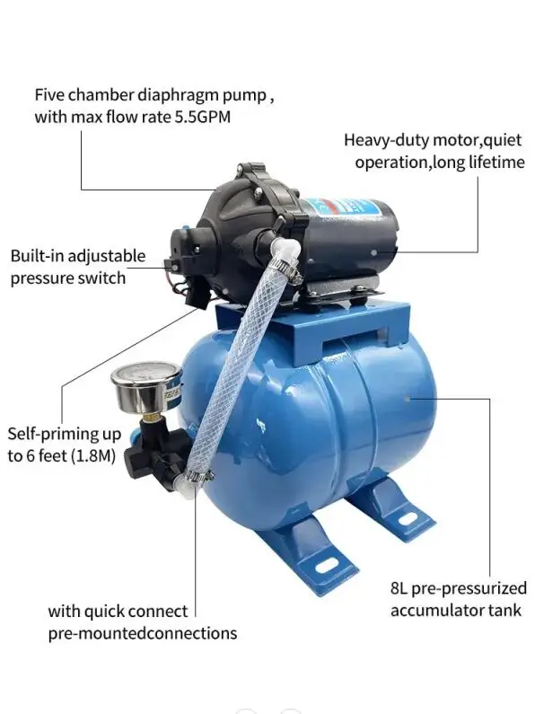 Singflo  12V 70PSI 8 Liter Pump With Pressure Tank high quality rv pump