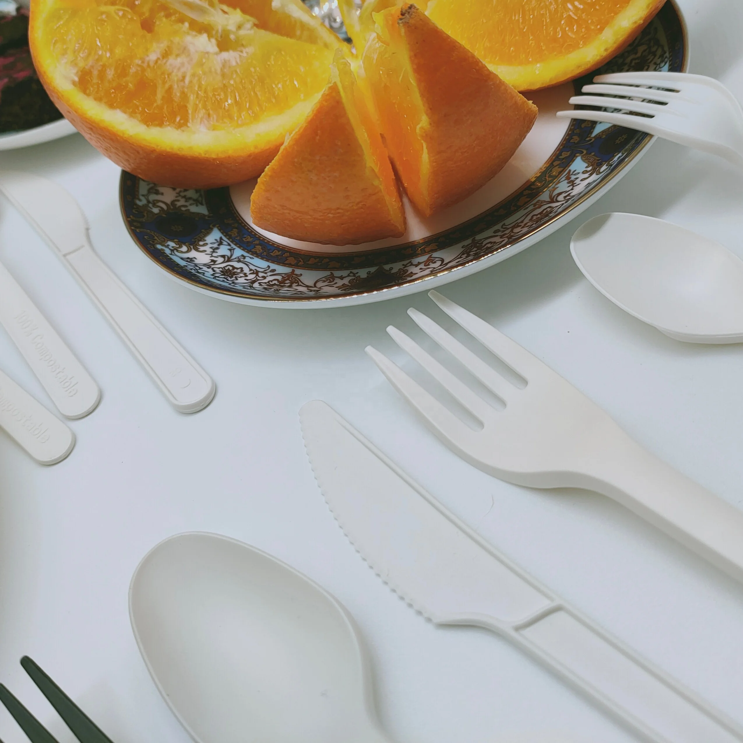 PLA plastic utensils Kit set GreenWorks compostable  with napkin, fork,spoon and knife to you Paper wrapped with Napkin