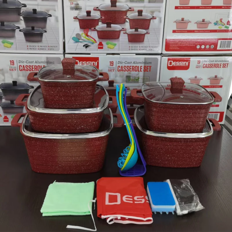 Classic Die Cast Non Stick Aluminium Cookware Set Marble Stone Cooking Pot