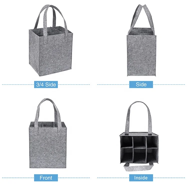 Wholesale  custom logo printed  Reusable eco RPET  4 6  bottles gift packaging  felt  tote  bag  for wine