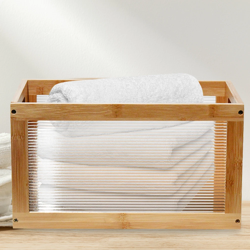 Bamboo Wooden Crate Storage Box for Desktop Home Storage Basket