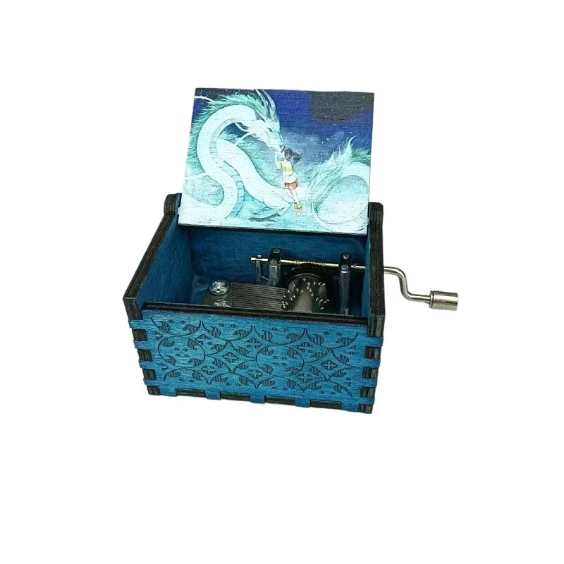 200 Styles Color Printing Anime Dragon We Are Song Theme Hand Crank Music Box movement Wooden Classical Kids Xmas Gift