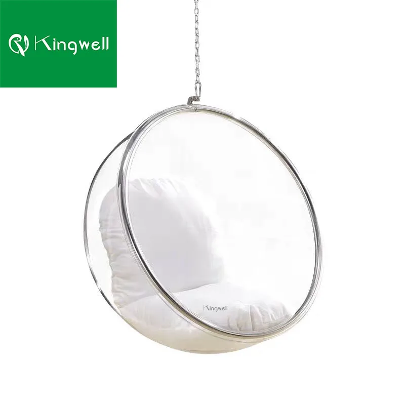 2024 hot sales modern outdoor garden bubble chairs acrylic metal hanging swings patio ceiling egg swing chair with cushion