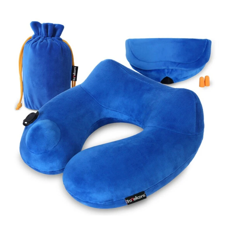Plush Comfortable Headrest Inflatable U Shape Neck Pillows Travel with Storage Pouch