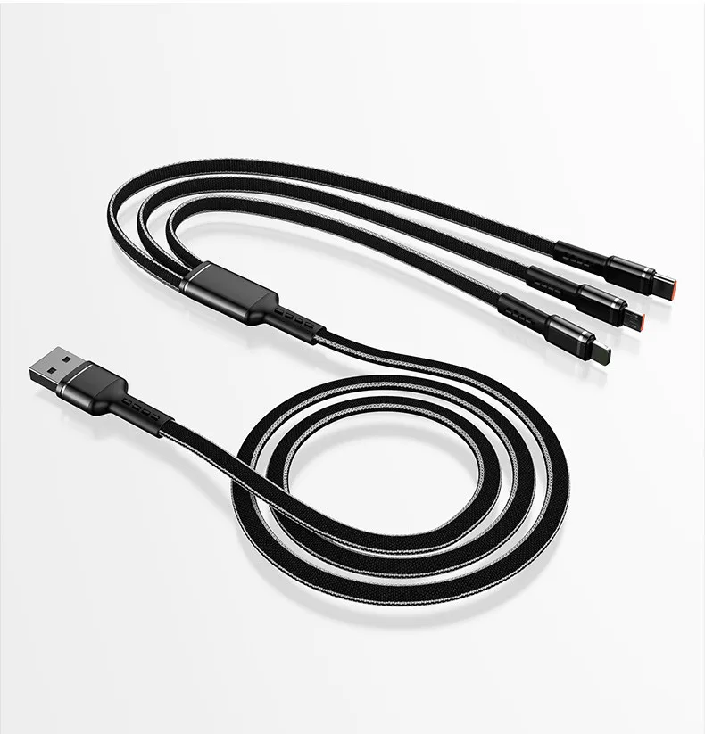 Promotional 66w Nylon Braided One-to-three Charging Cable 1.2 Meters