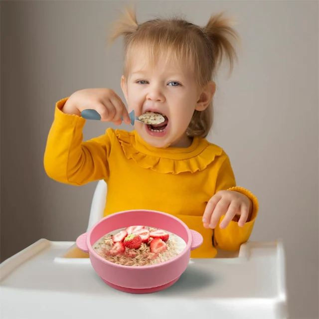 Custom Color Durable Waterproof Baby Feeding Products Anti Spill Thick Silicone Baby Suction Bowl